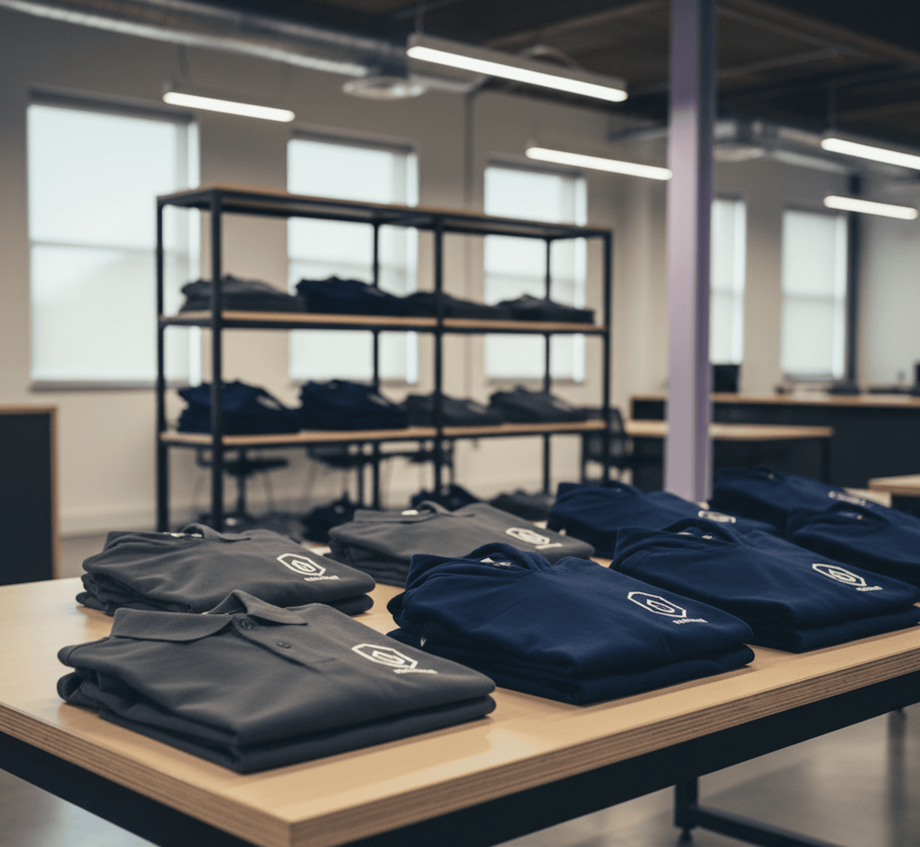 Folded polos, being ready after production for bagging