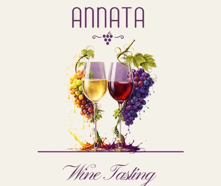 Annata Wine Tasting event poster with red and white wine glasses