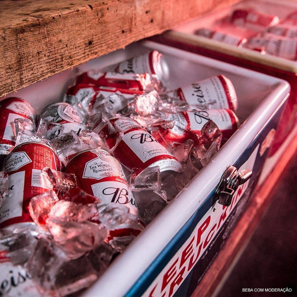 Box of cold Budweiser cans