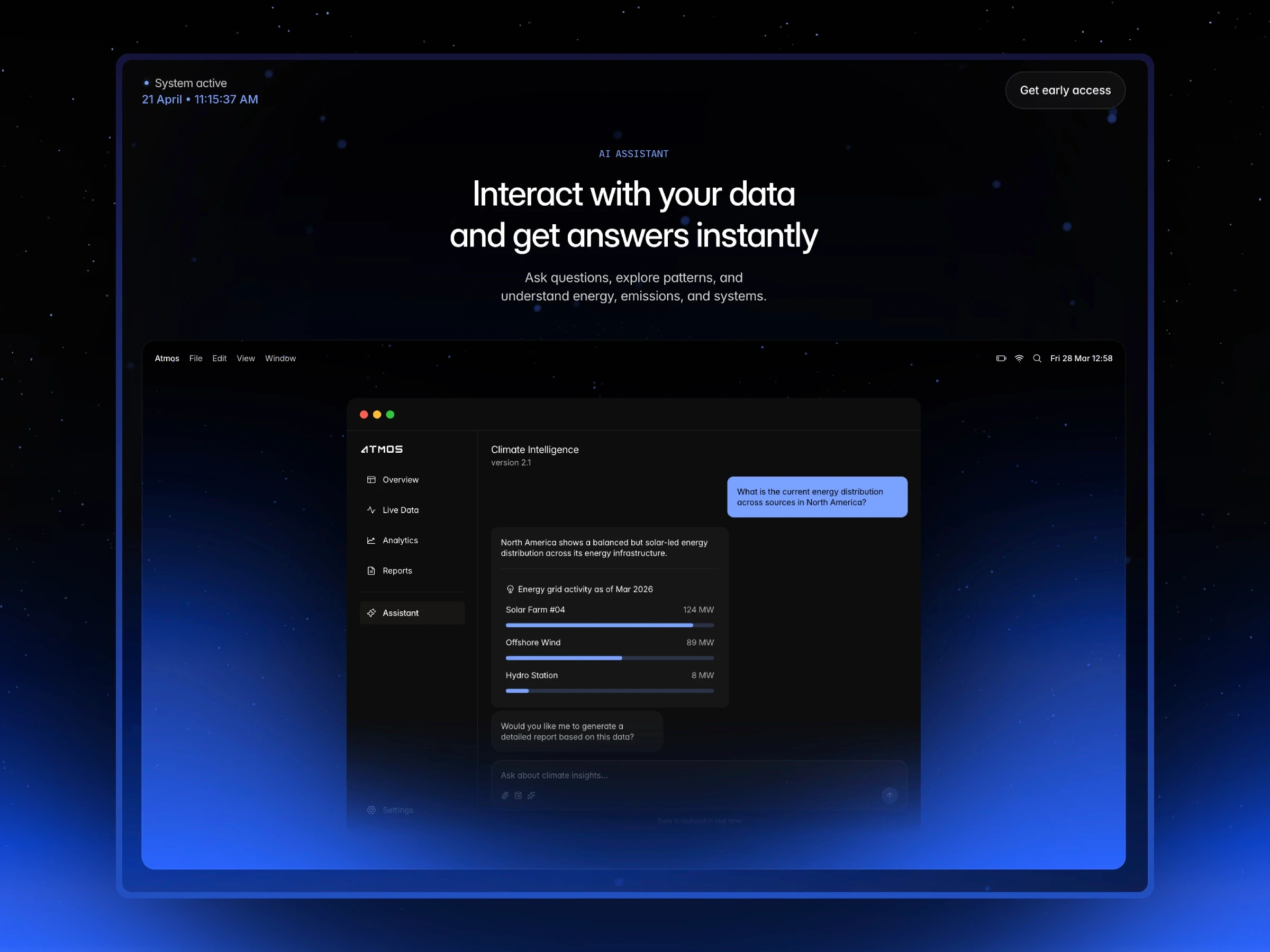 AI data dashboard interface with real-time analytics, system monitoring, and interactive insights for global infrastructure