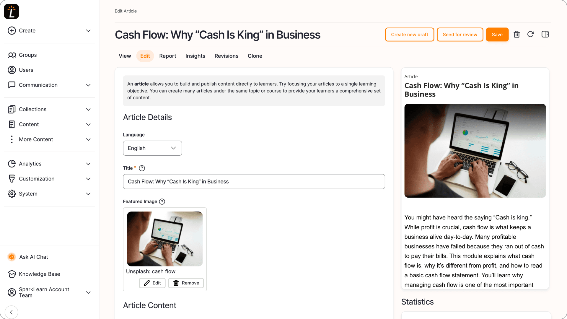   Create/Edit Article – New  