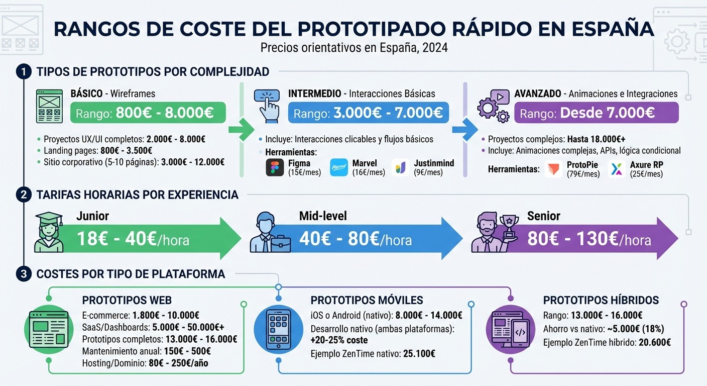 Rangos de coste del prototipado rápido según complejidad y tipo de proyecto