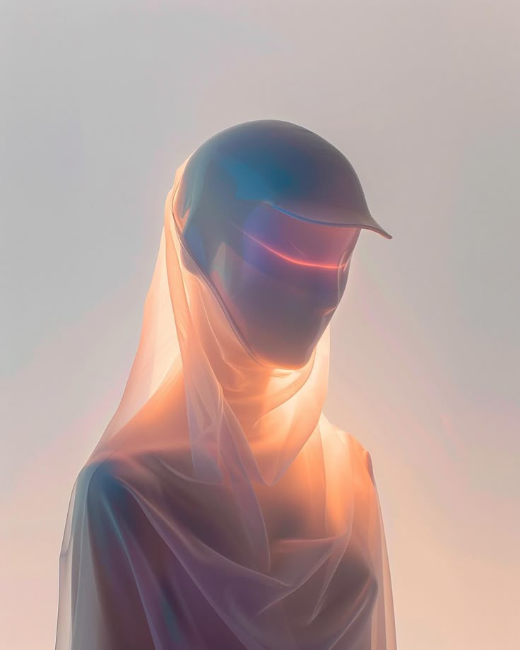 A woman wearing a veil and a helmet, symbolizing a blend of tradition and modernity in her attire.