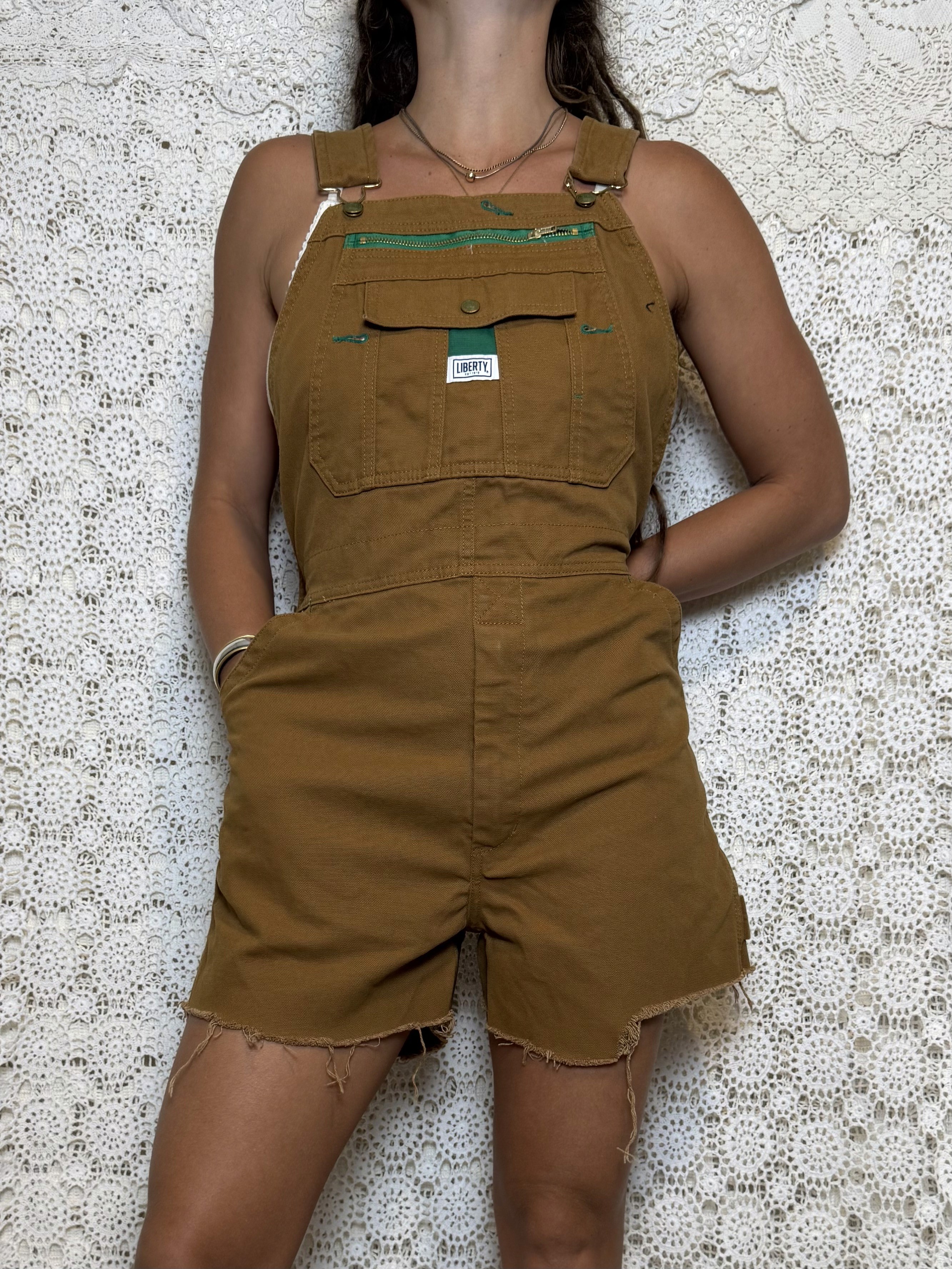 vintage liberty cutoff short overalls
