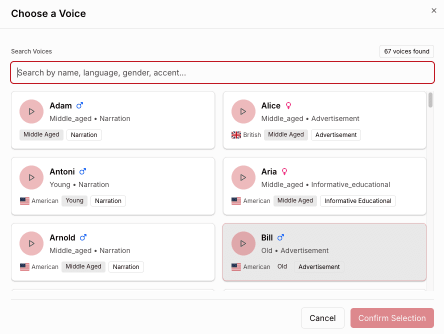 Adori AI Blog to video voice selection