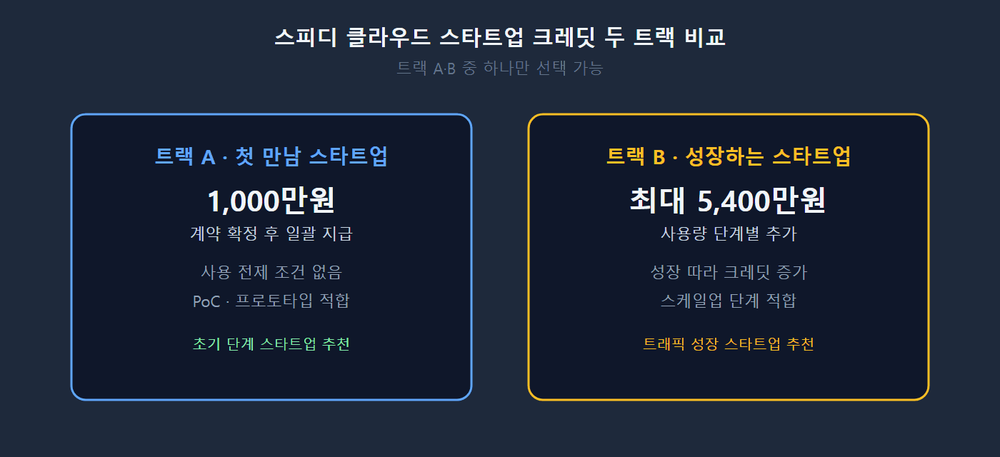 스피디 클라우드 스타트업 크레딧 두 트랙 비교