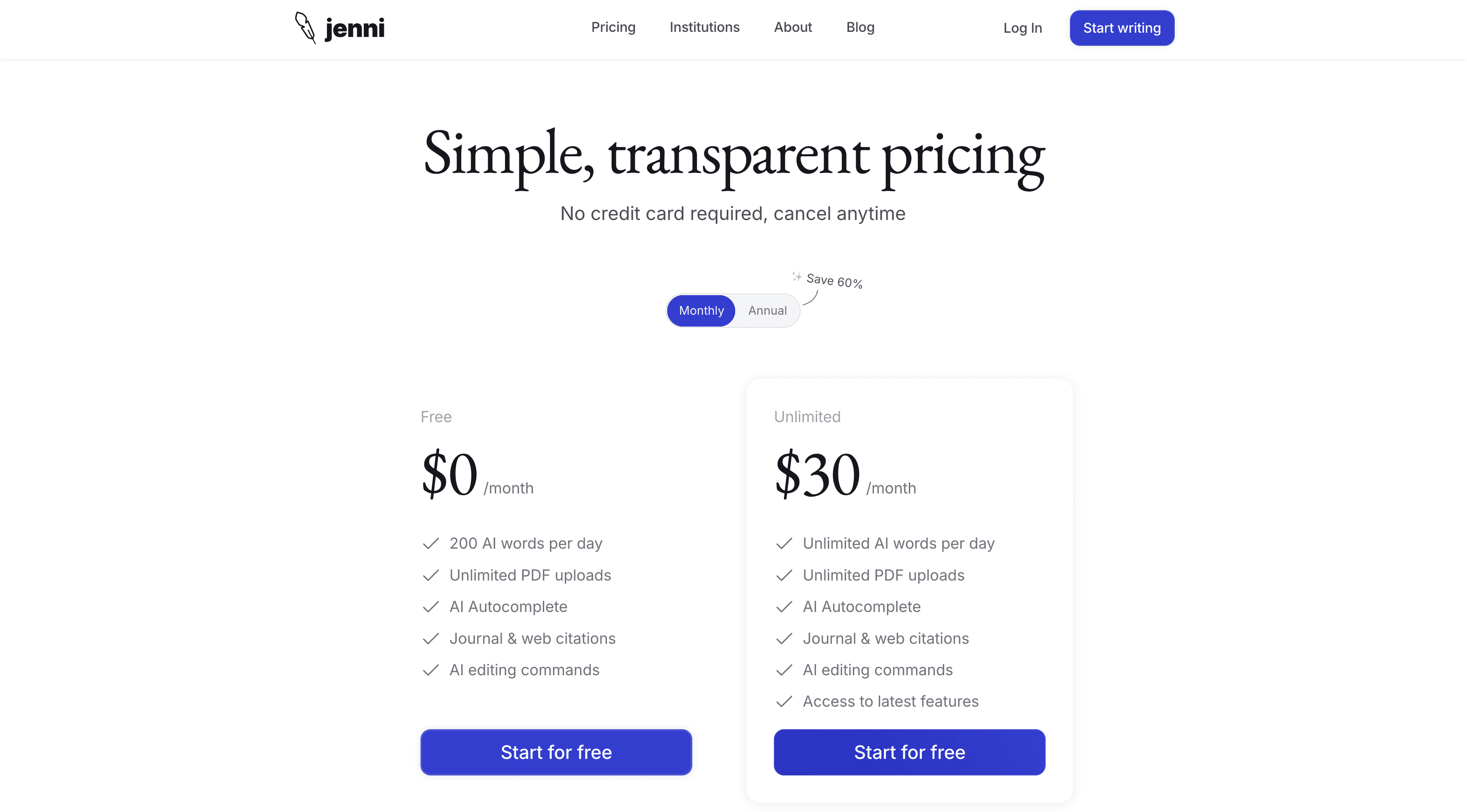 Jenni.ai Pricing