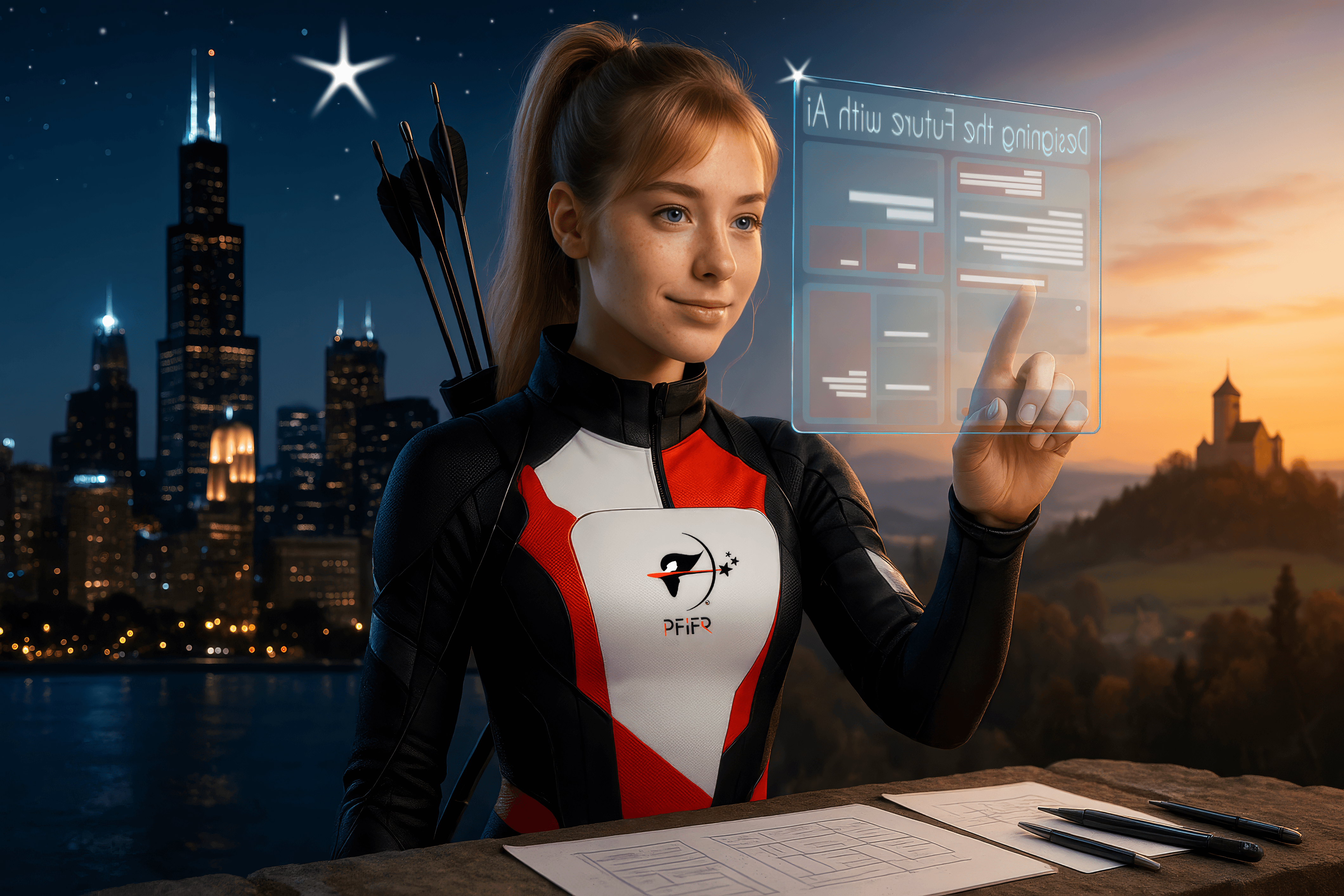 Designerin gestaltet ein digitales Interface, um klare und nutzerzentrierte Erlebnisse zu schaffen.