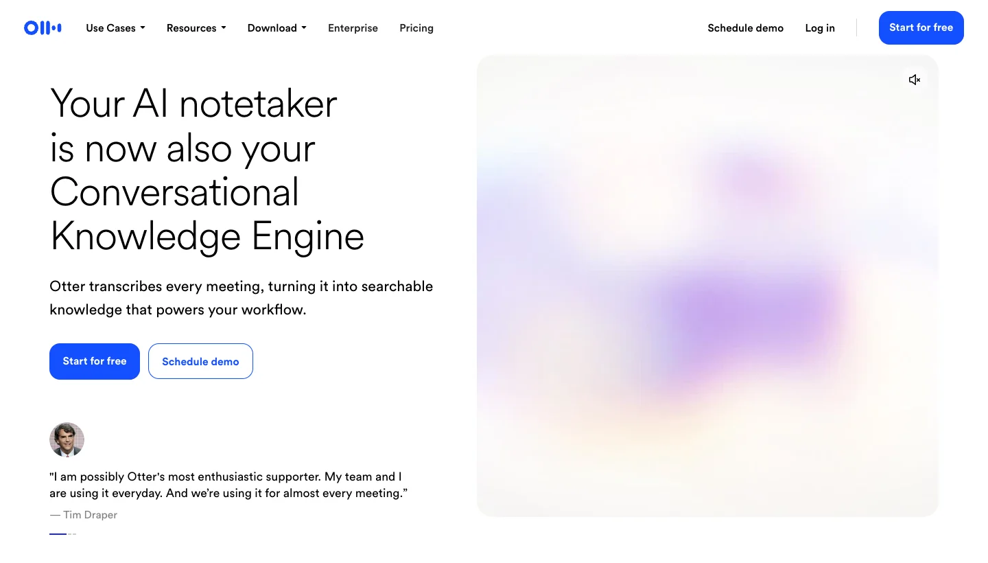 Otter.ai homepage: AI meeting transcription and note-taking tool