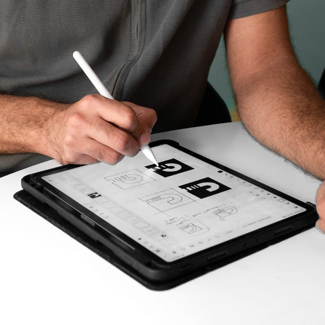 Man at work in artistic setting