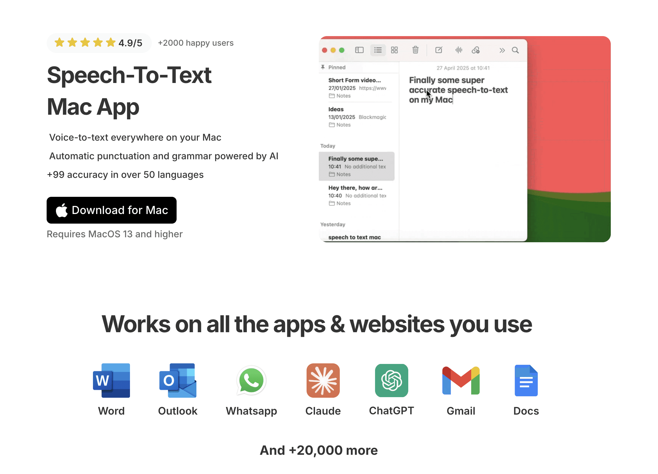 Screenshot of Voice Speech to Text Mac App website