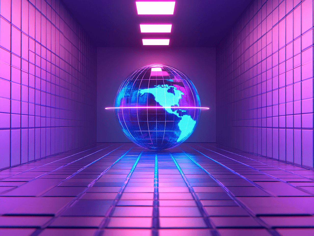 Illustration einer Weltkugel in einem kleinen Raum