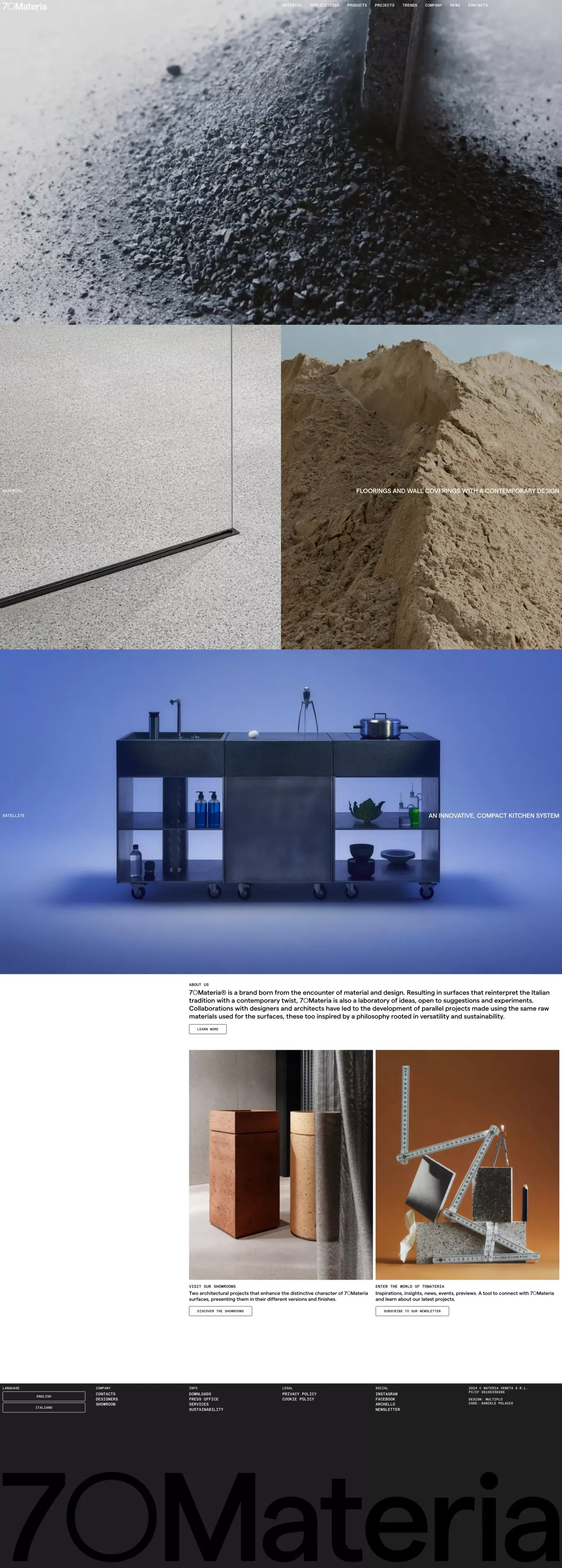 70Materia portfolio page screenshot showcasing Design and Furniture & Interiors design