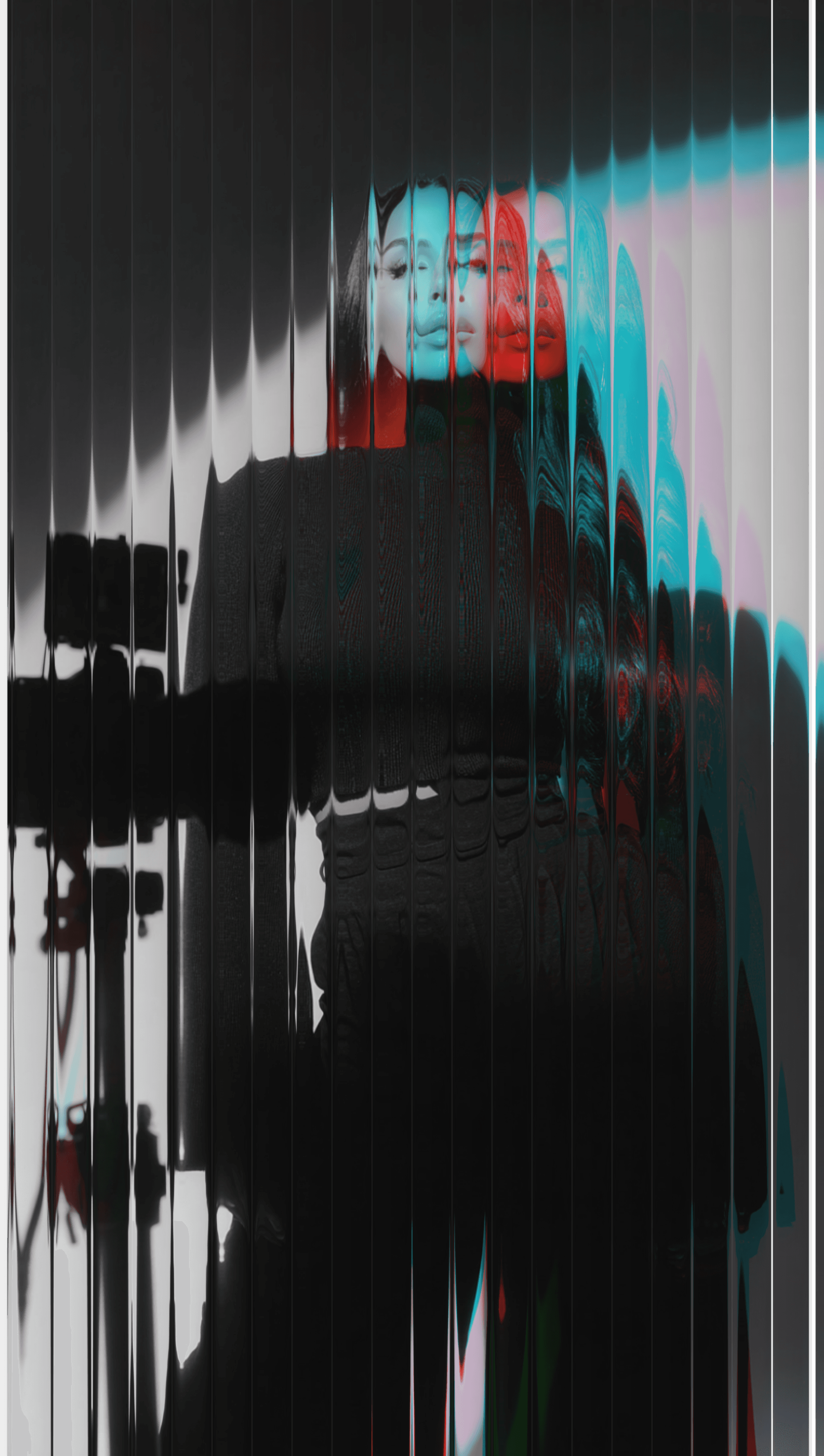 Portrait of a woman with digital abstract effects and color overlays