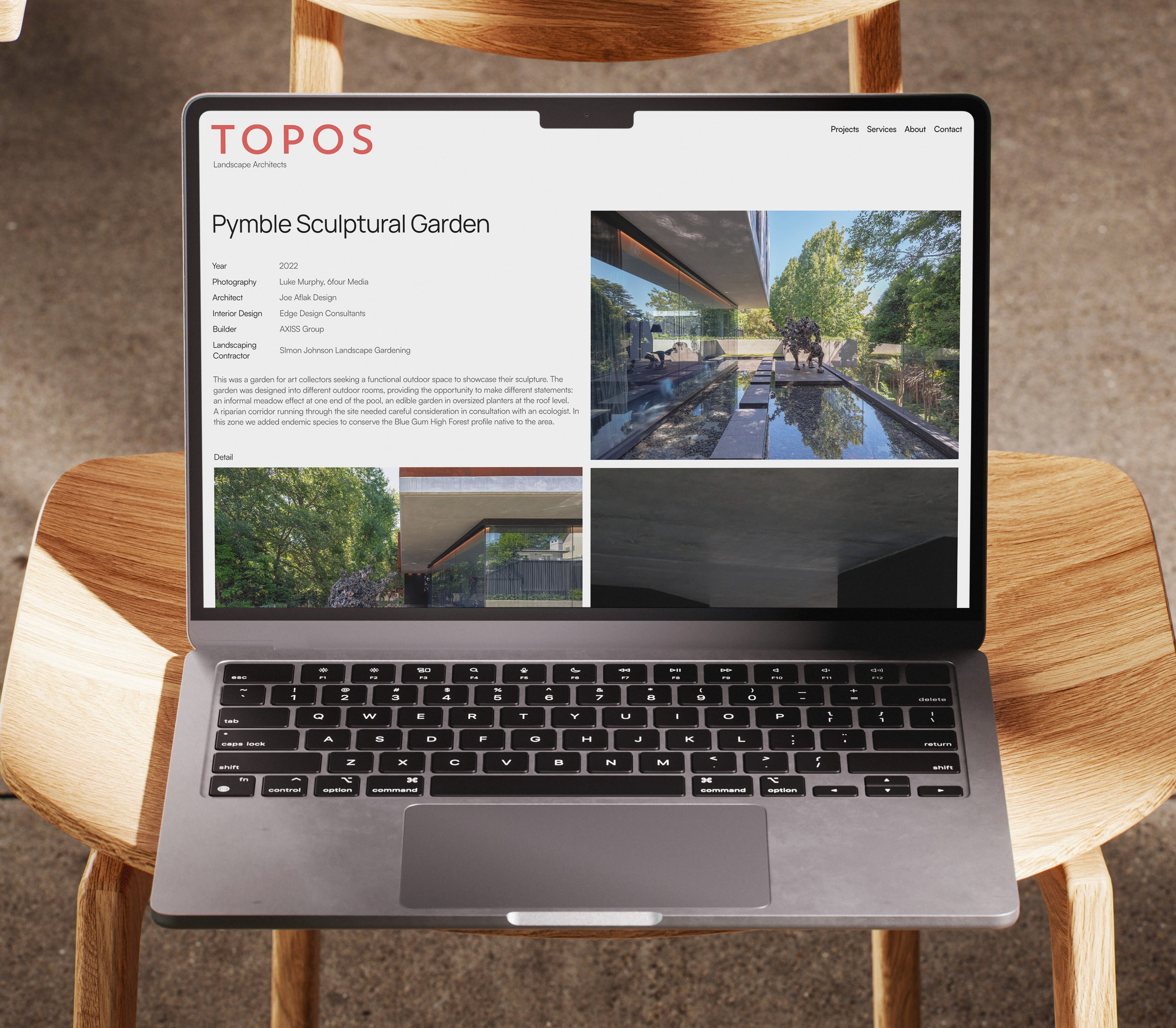 Laptop website mockup on chair