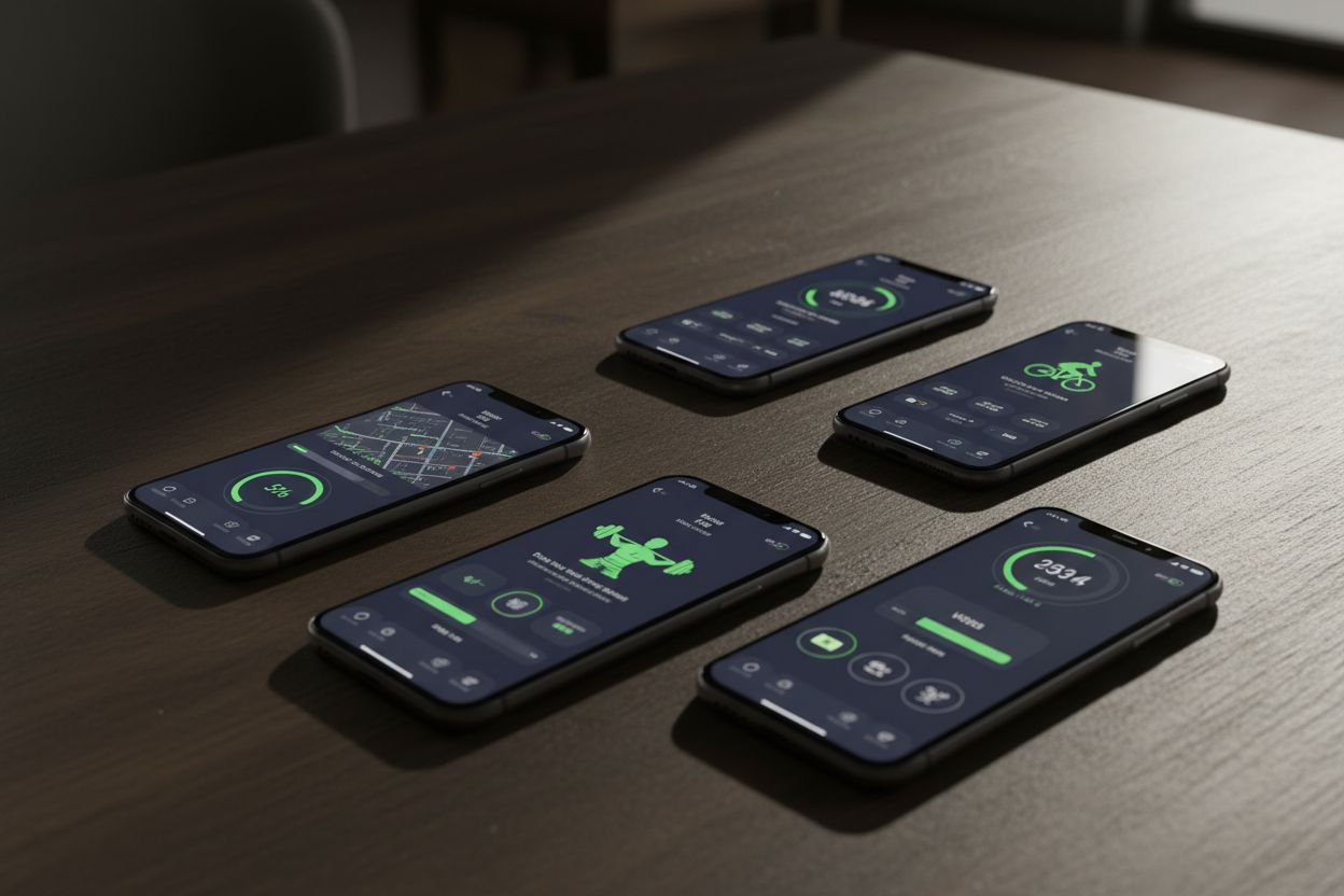 Phones showing fitness app screens