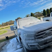 Ford Ranger dual cab ute covered in thick snow foam wash in Mounrt Gambier