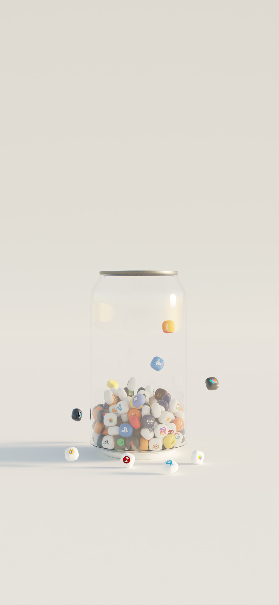 Abstract illustration of a jar pouring out various colorful shapes and elements on a light background.