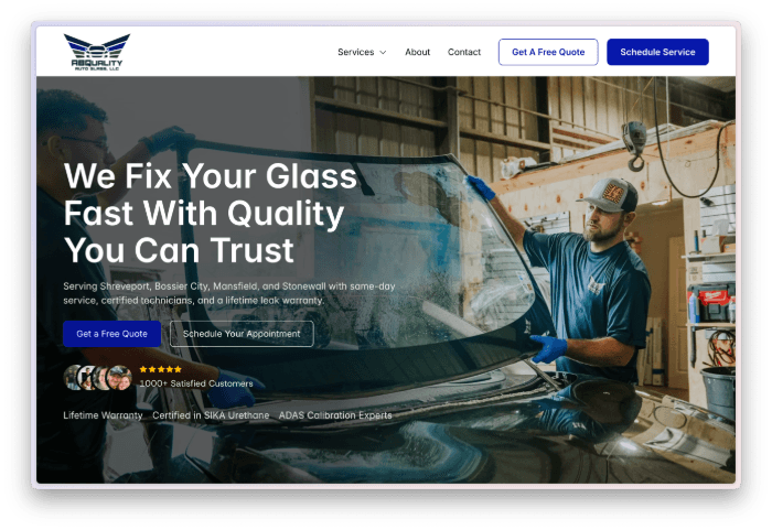 ABQuality Auto Glass website hero section