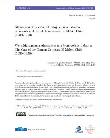 Alternativas de gestión del trabajo en una industria monopólica: el caso de la cementera El Melón, Chile (1930-1950)