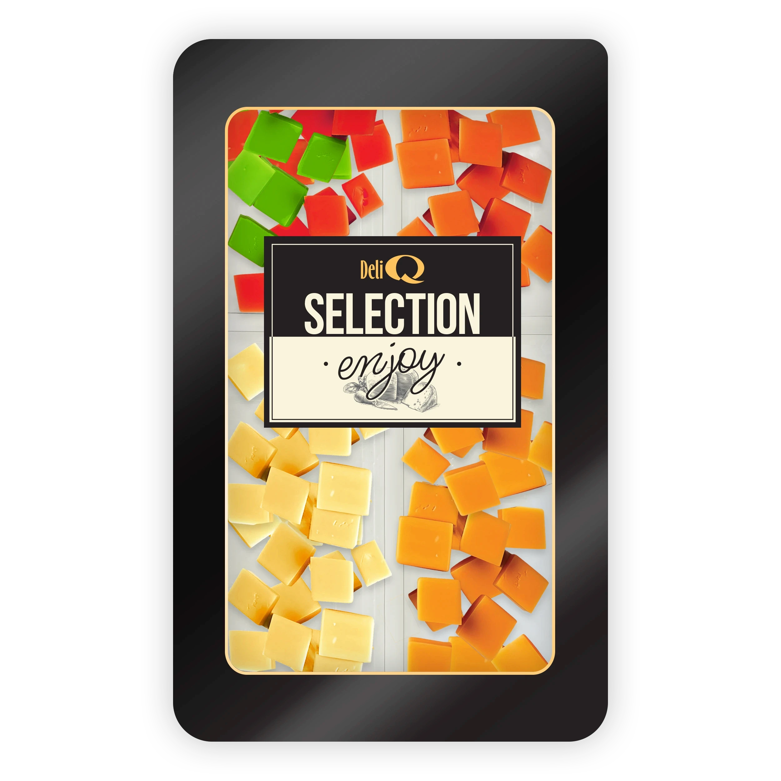DELI Q SELECTION kostki: Ser Red & Green Pesto mix / Ser Pomidor-Chili / Gouda / Cheddar Red 200g