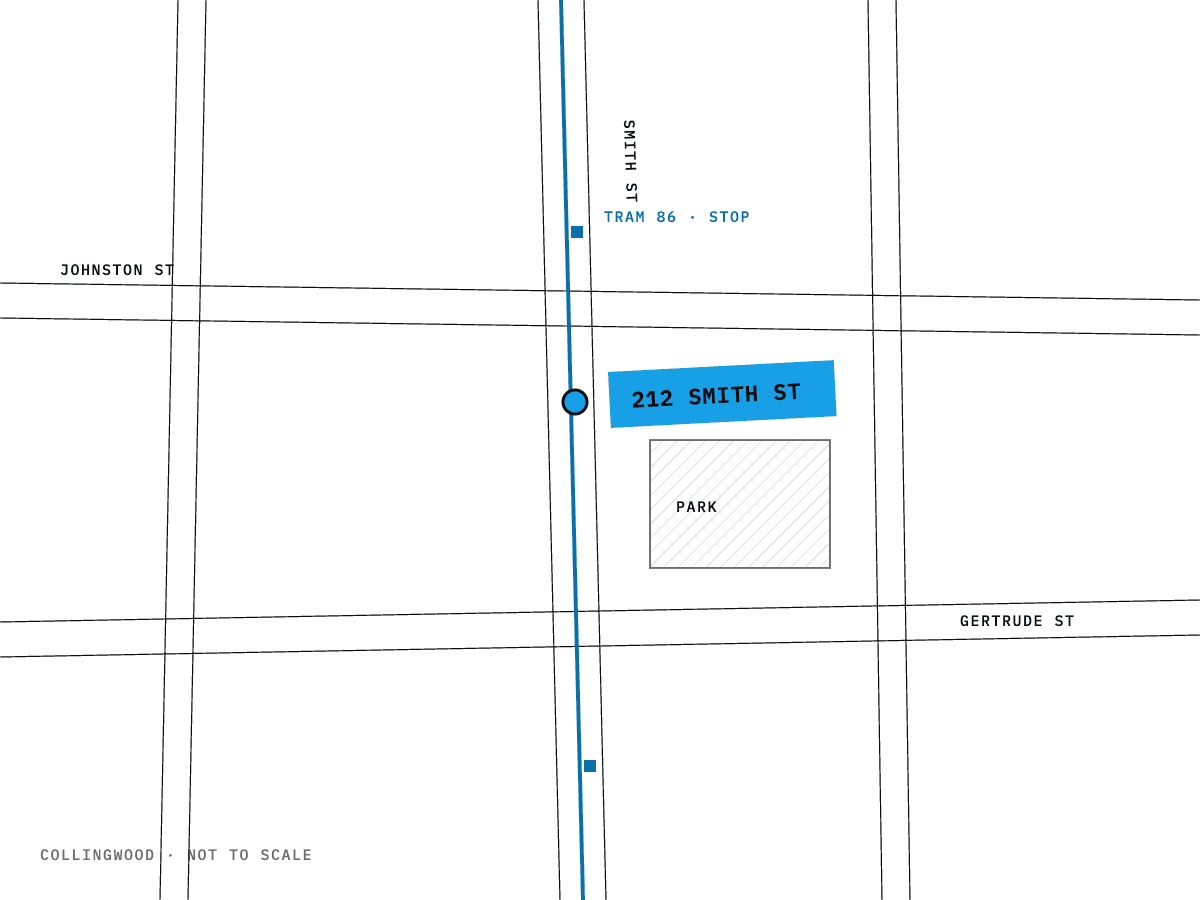 Street map of Collingwood: Recoil at 212 Smith Street, between Johnston and Gertrude Streets, by the tram 86 stop