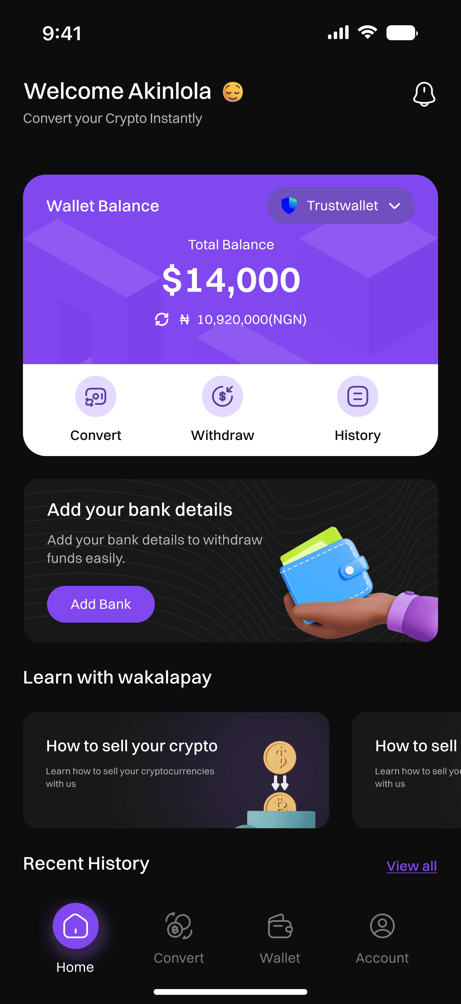 Dashboard & Add Bank, screen 1