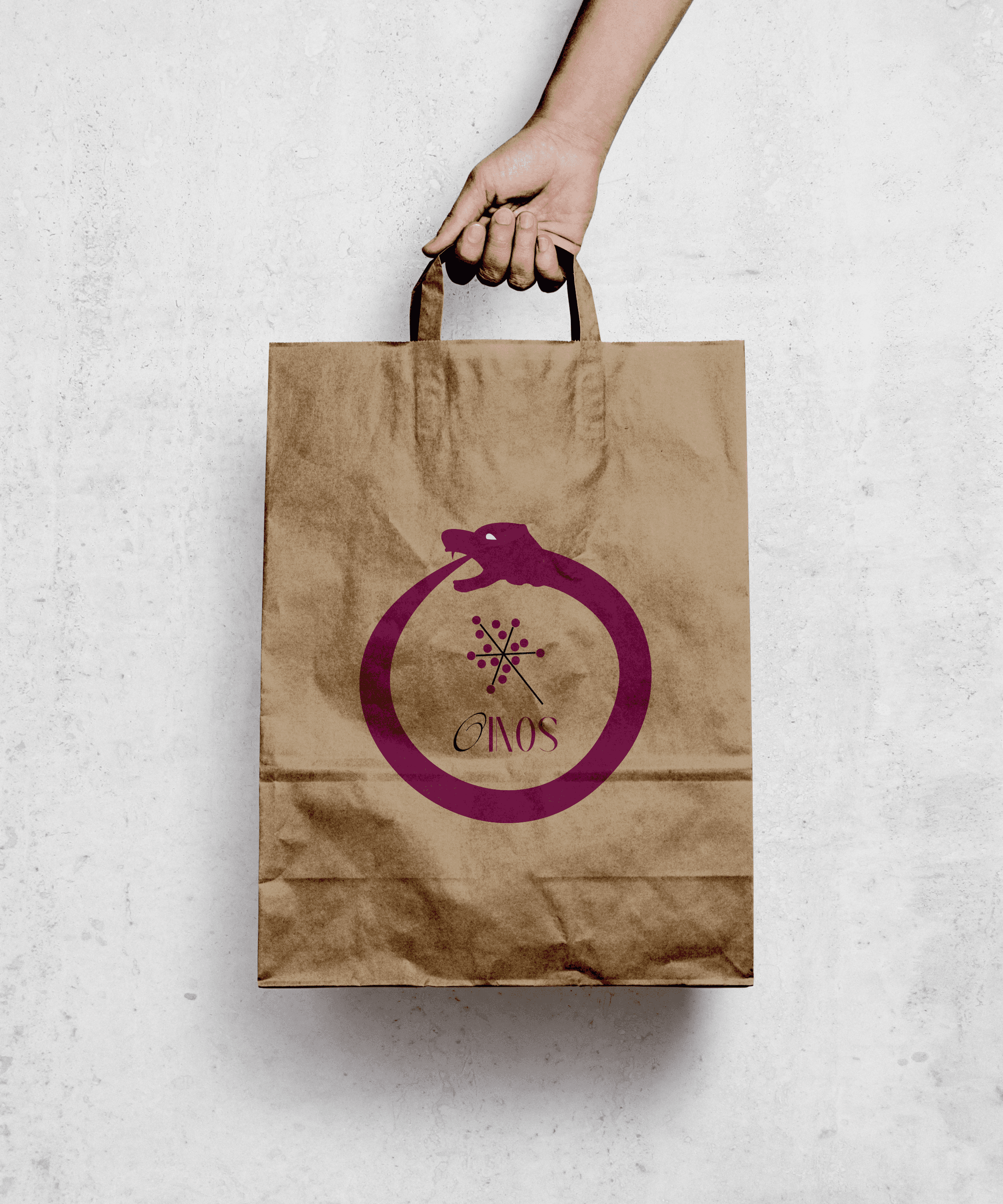 Oinos Winery Logo On brown Bag