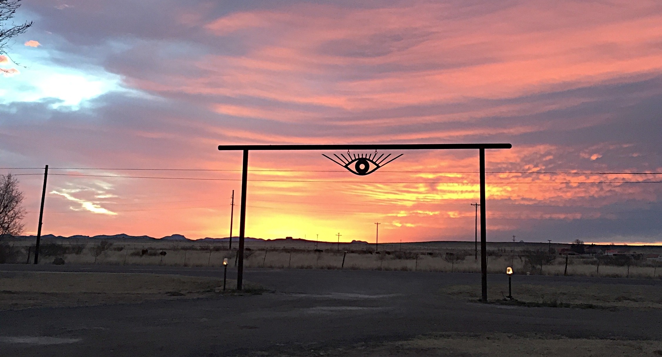 Eye sculpture in El Cosmico, Marfa Texas