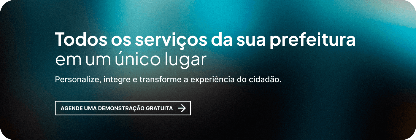 Banner institucional com fundo azul-esverdeado e texto “Todos os serviços da sua prefeitura em um único lugar”, destacando chamada para agendar demonstração gratuita.