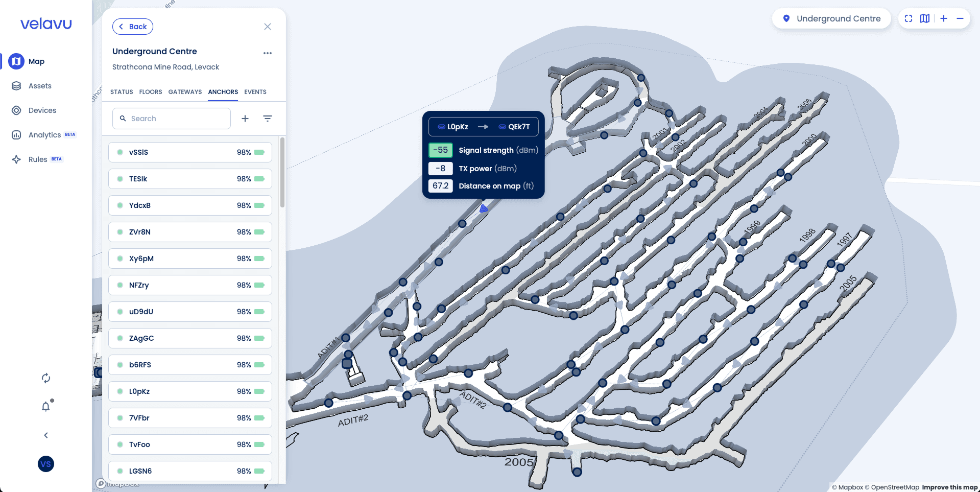 Velavu dashboard showing the anchor routing topology at NORCAT