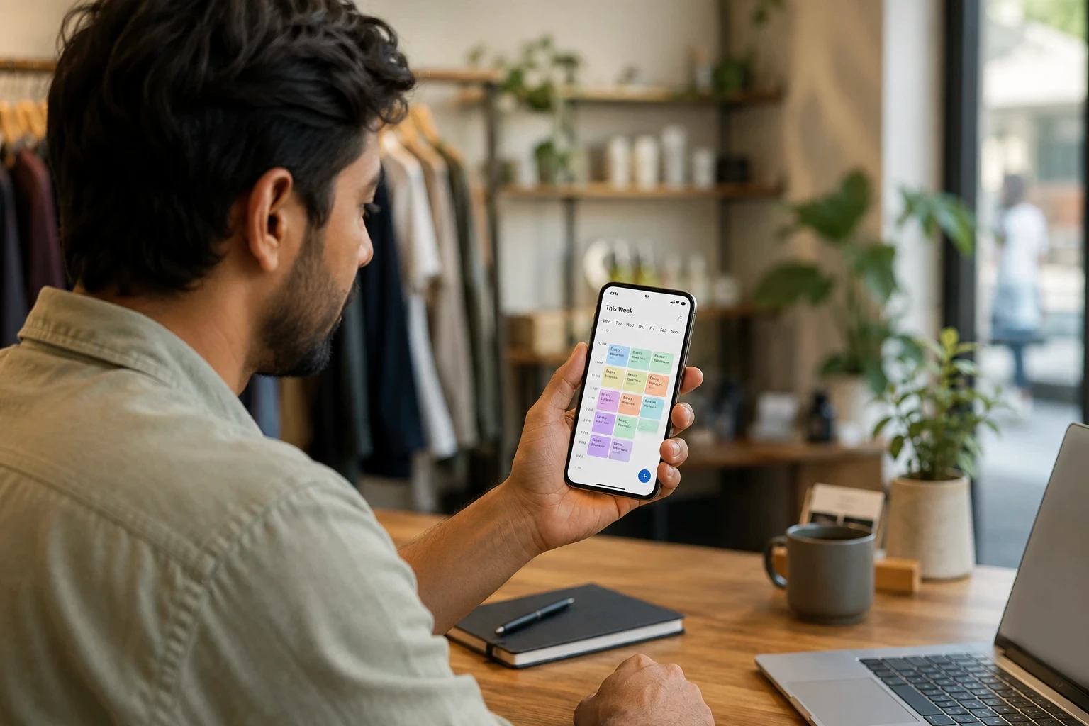 Small business owner managing appointments with AI scheduling tools on mobile 2026