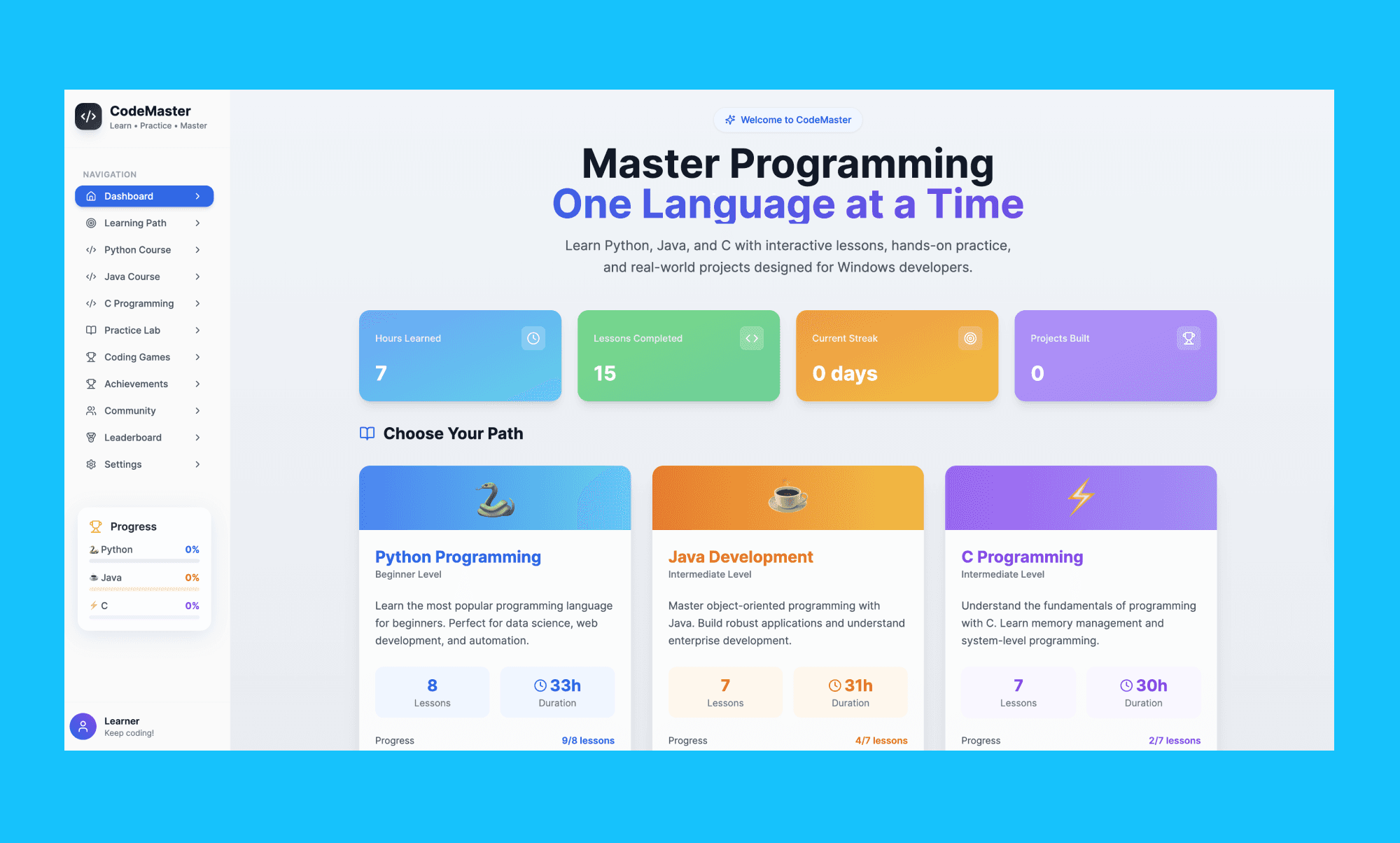 Base44 project example: Programming Learning Platform