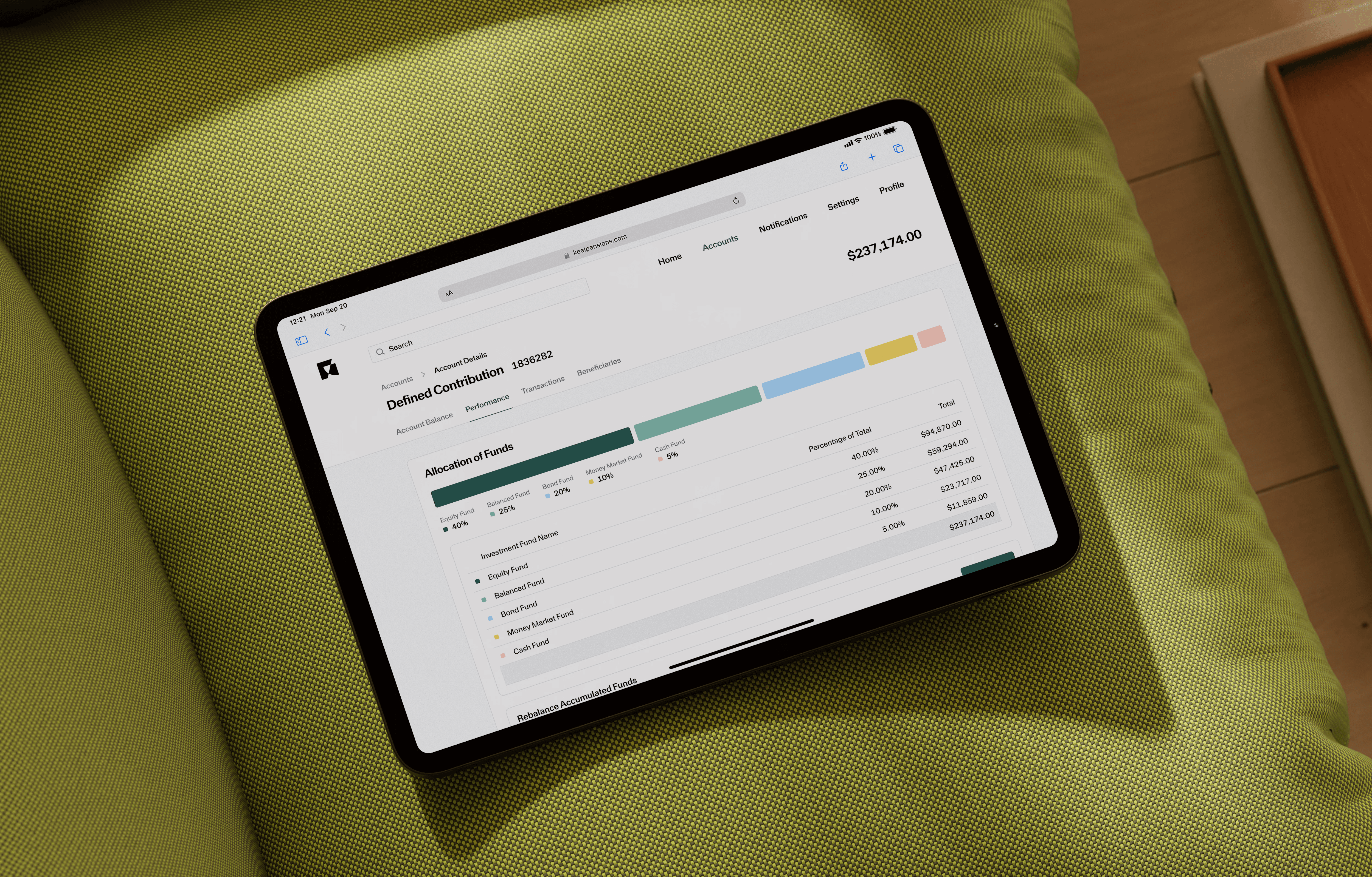 Tablet displays the Keel app