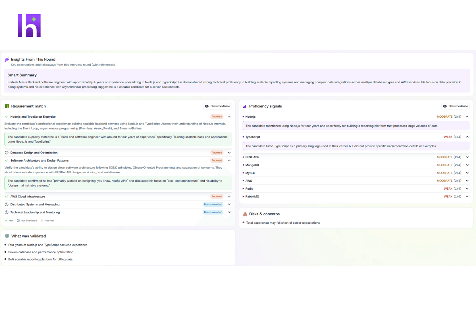 Hello Recruiter AI-generated interview scorecard summary