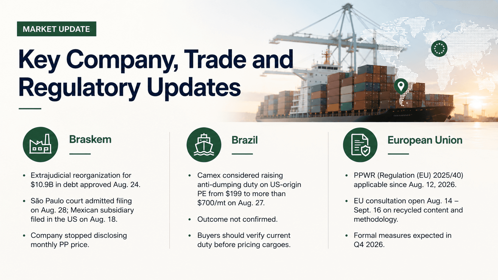 Braskem, Brazil trade and EU PPWR regulatory updates for the recycled plastics market