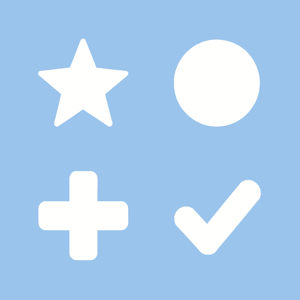 Four icons representing letters, numbers, shapes, and counting customization options