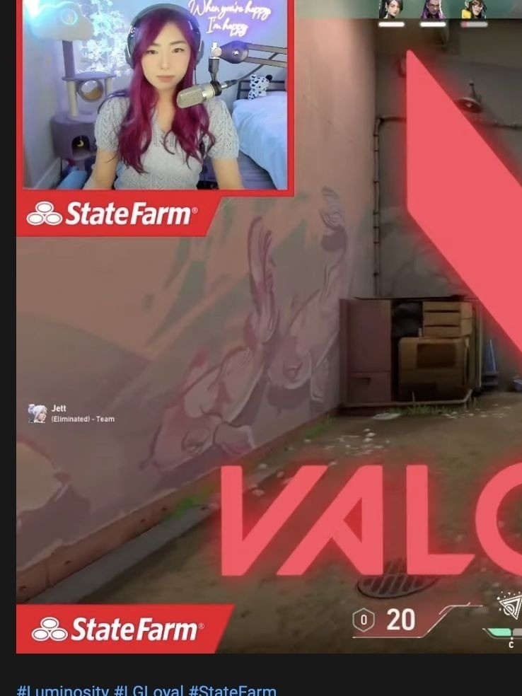 A creator plays Valorant on stream, framed by State Farm branding