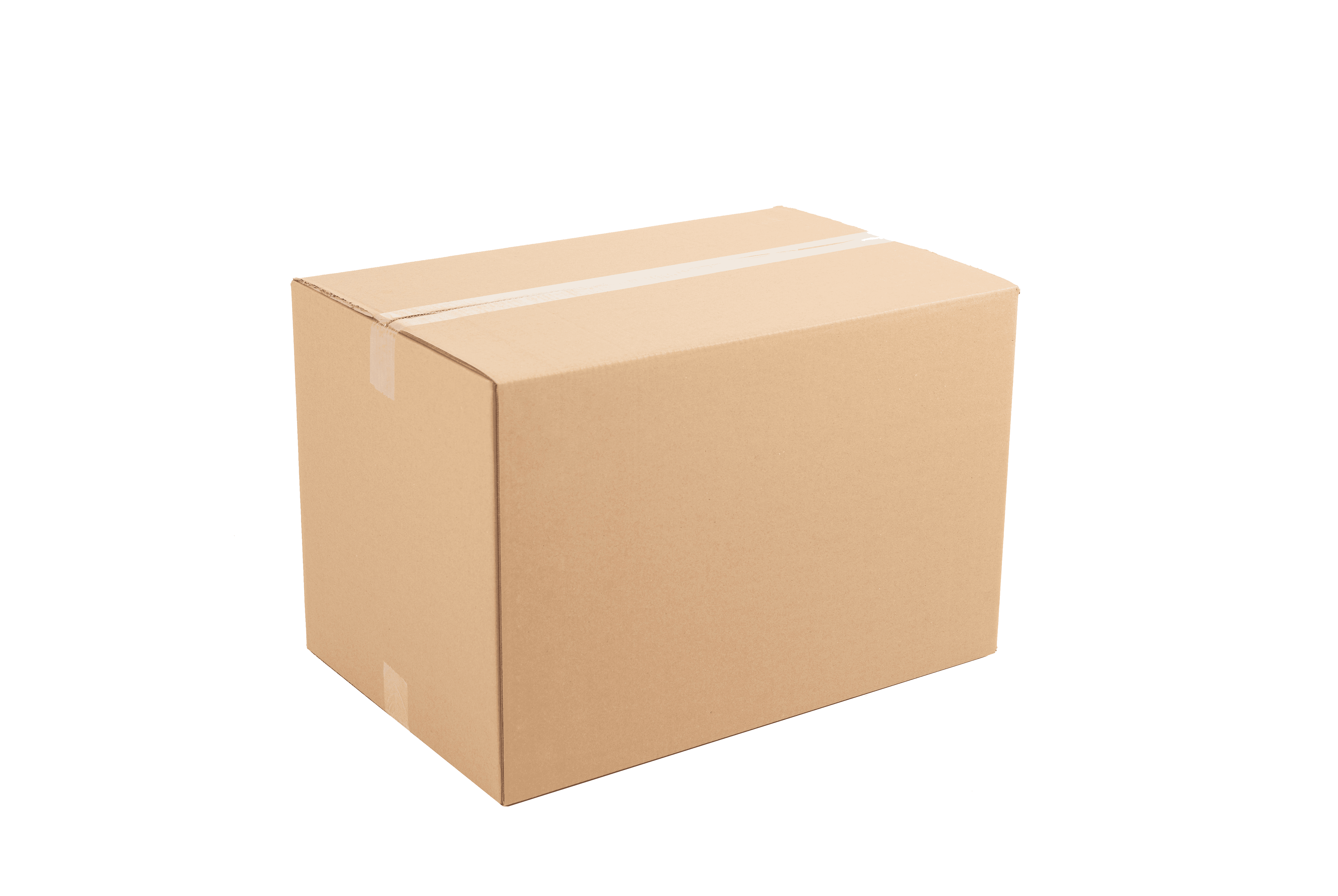 Brauner Pappkarton, Verpackung für Versand oder Umzug.  Isoliert vor schwarzem Hintergrund.