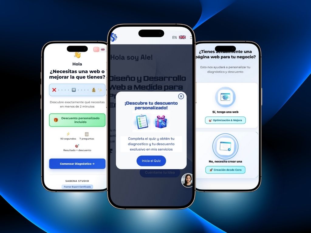 3 iPhones mostrando la UX del quiz