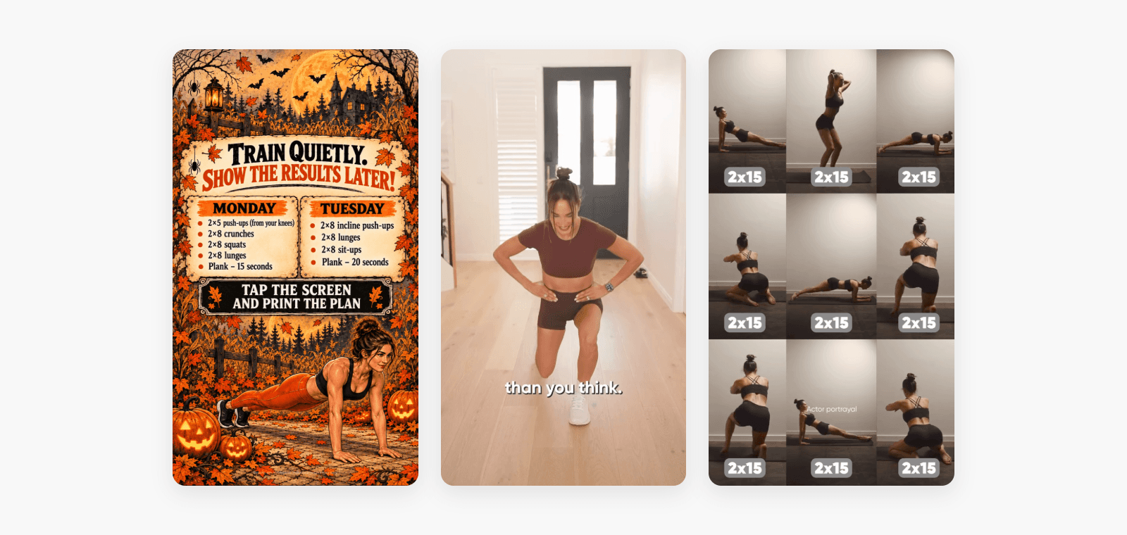 Rocapine, Sweat and BetterMe creatives side by side