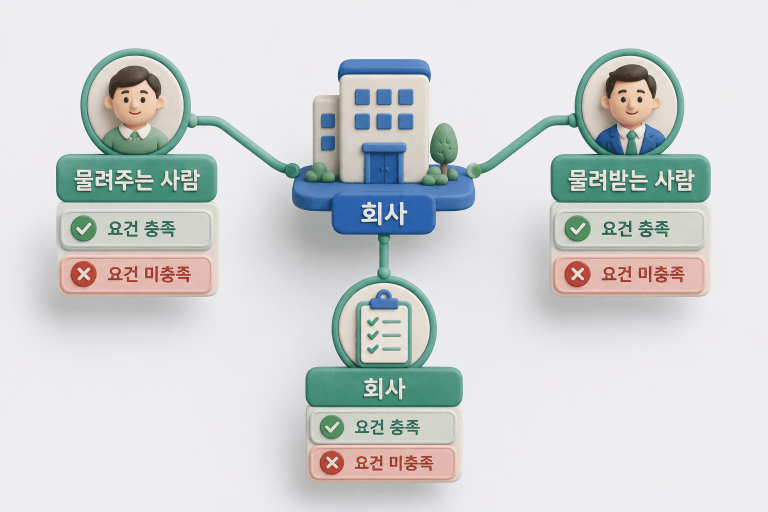 회사와 물려주는 사람, 물려받는 사람 세 갈래로 뻗은 요건 도해