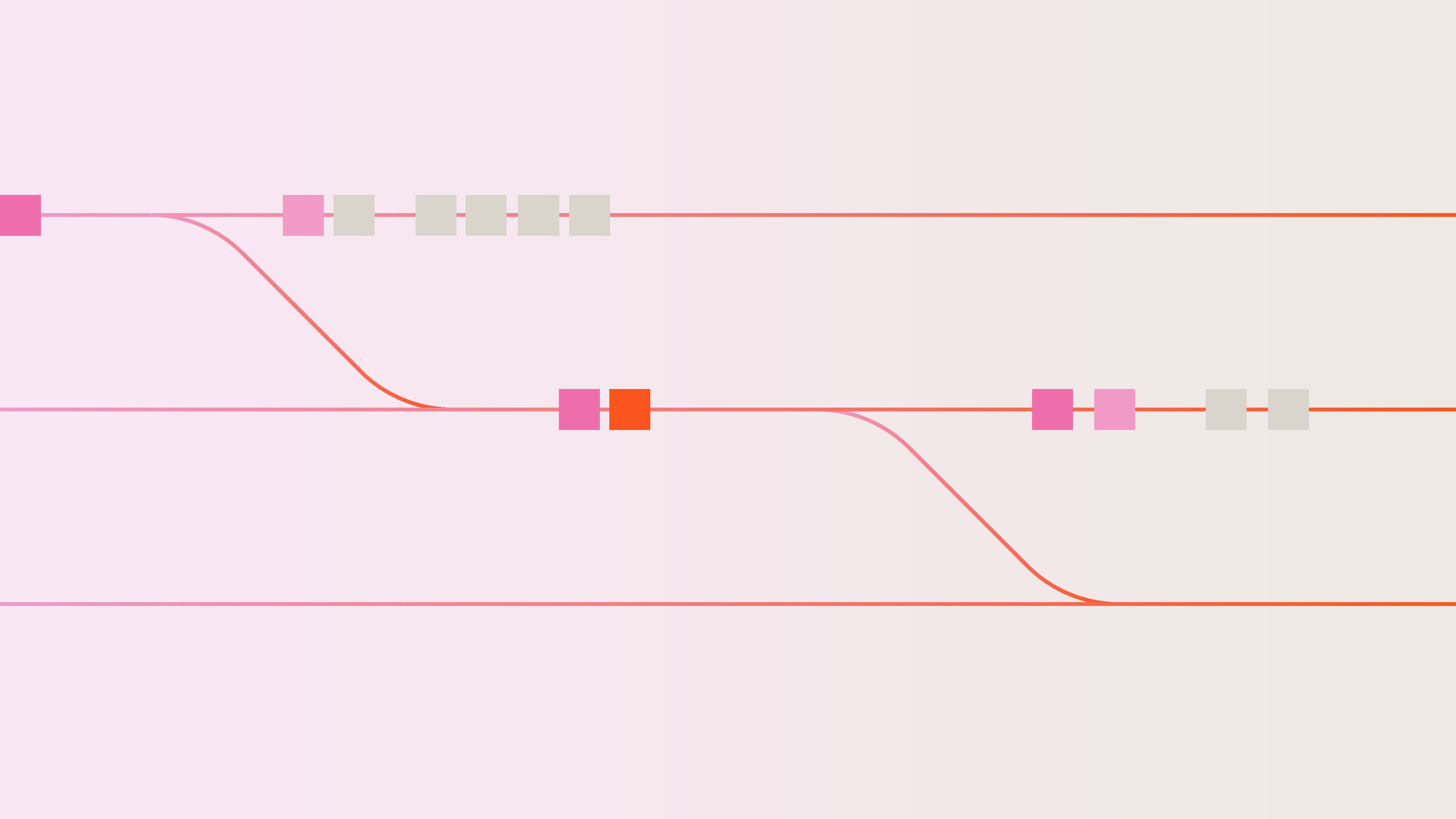Abstract visualization of interconnected pathways and modular components in shades of pink, orange, and beige, representing digital workflows and structured construction processes.