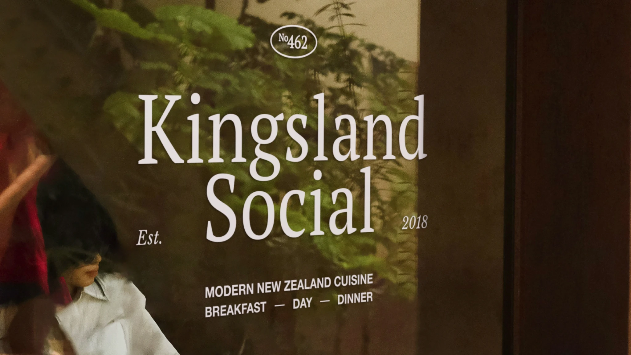 Kingsland Social logo vinyl sticker on cafe window.