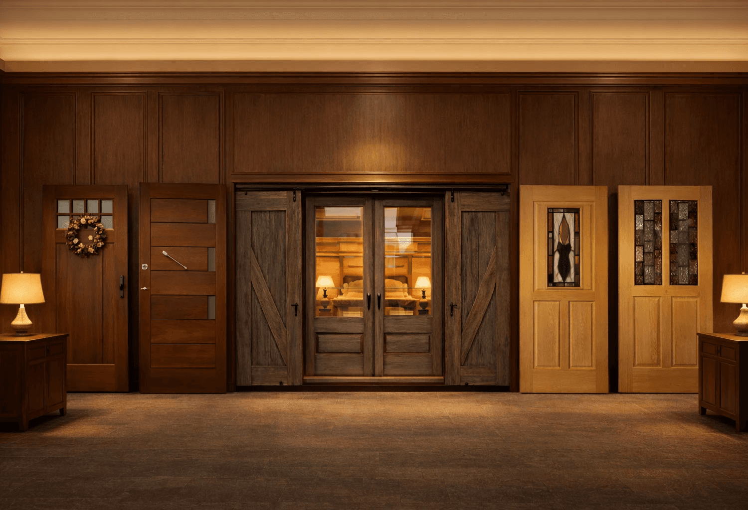 3 handmade high quality custom door with warm ambient lighting