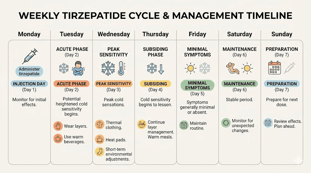 Tirzepatide injection day cold sensitivity timeline and management schedule