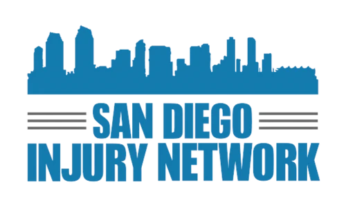 Logo with cityscape outline over san diego injury network text