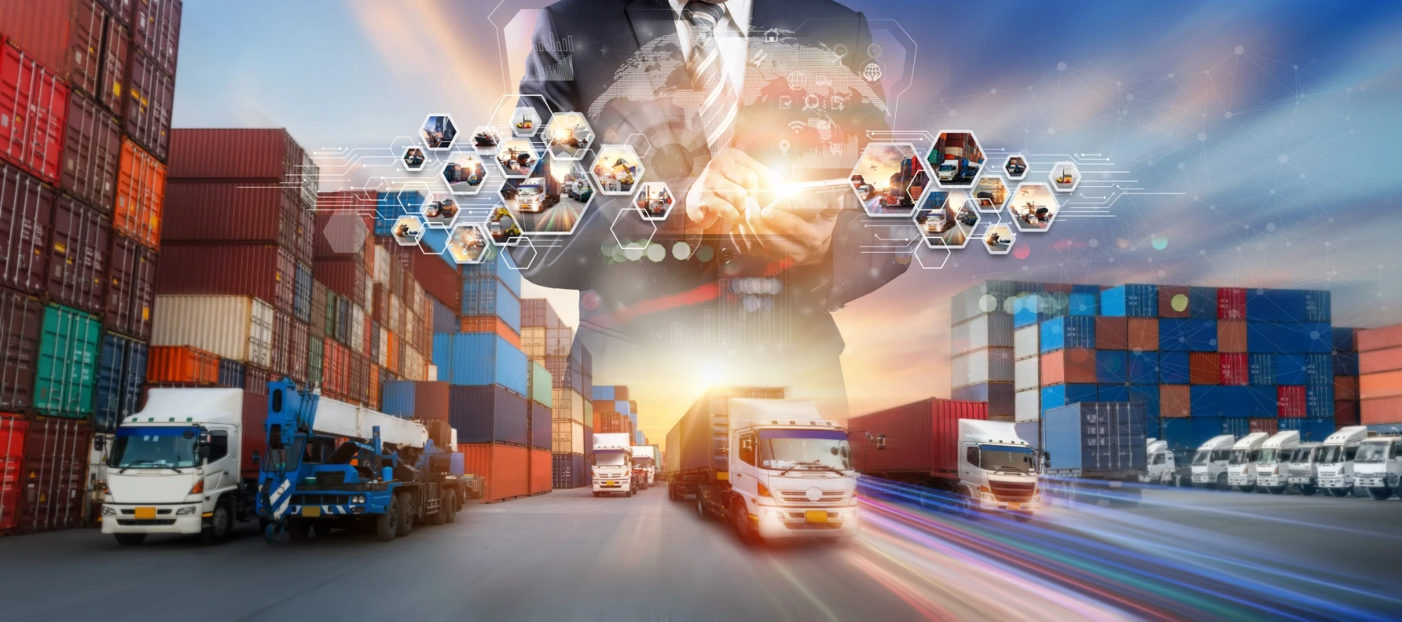 trucks and shipping containers