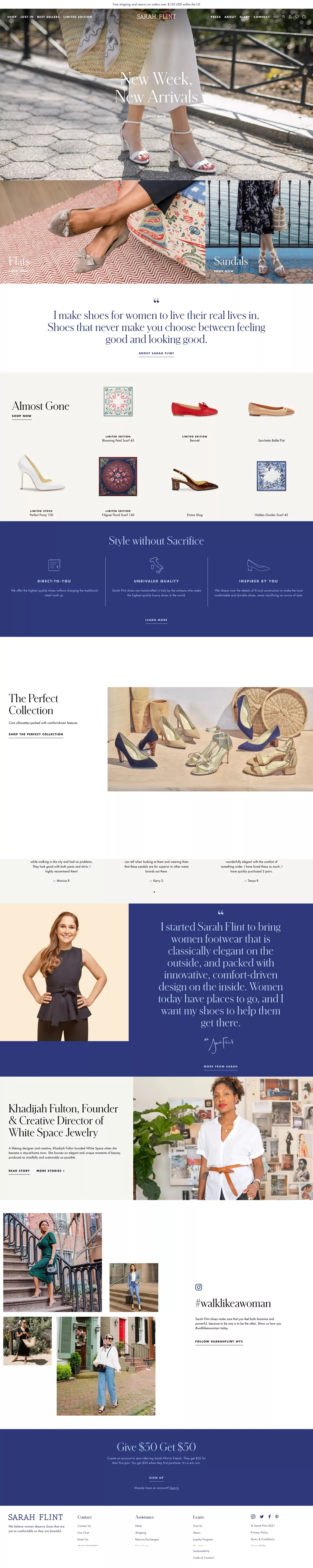 Sarah Flint ecommerce page screenshot showcasing Fashion and Ecommerce design