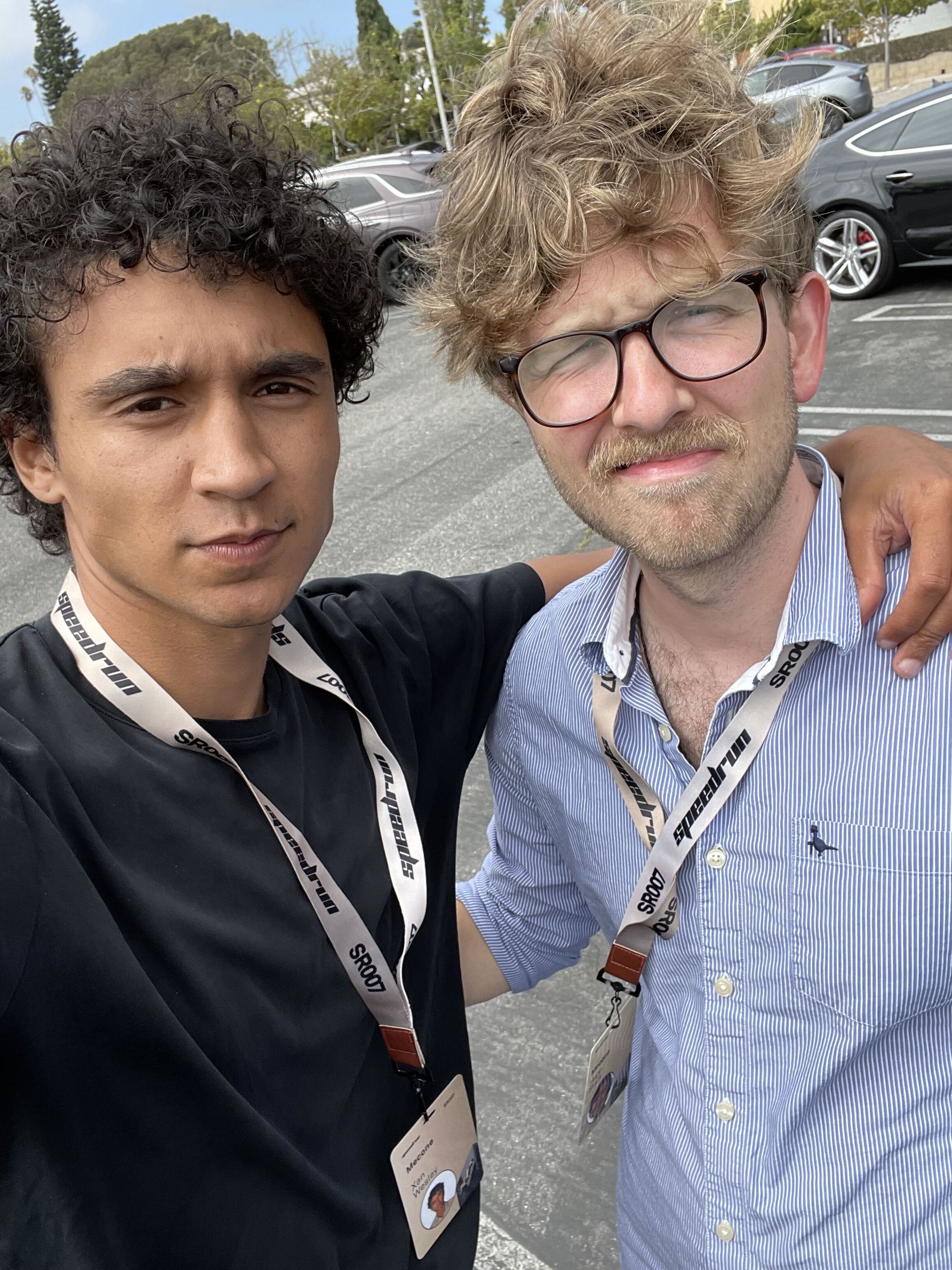 Selfie of Xan Wesley and Hugo Stack wearing Speedrun SR007 lanyards
